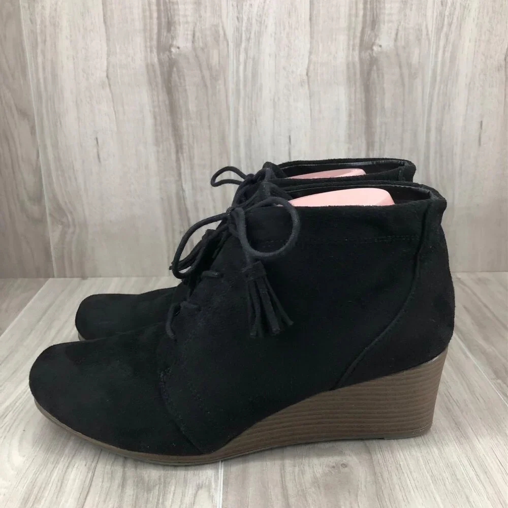 Dr Scholls Wedge Ankle Boots Womens 10M Kennedy Black Lace Up Booties